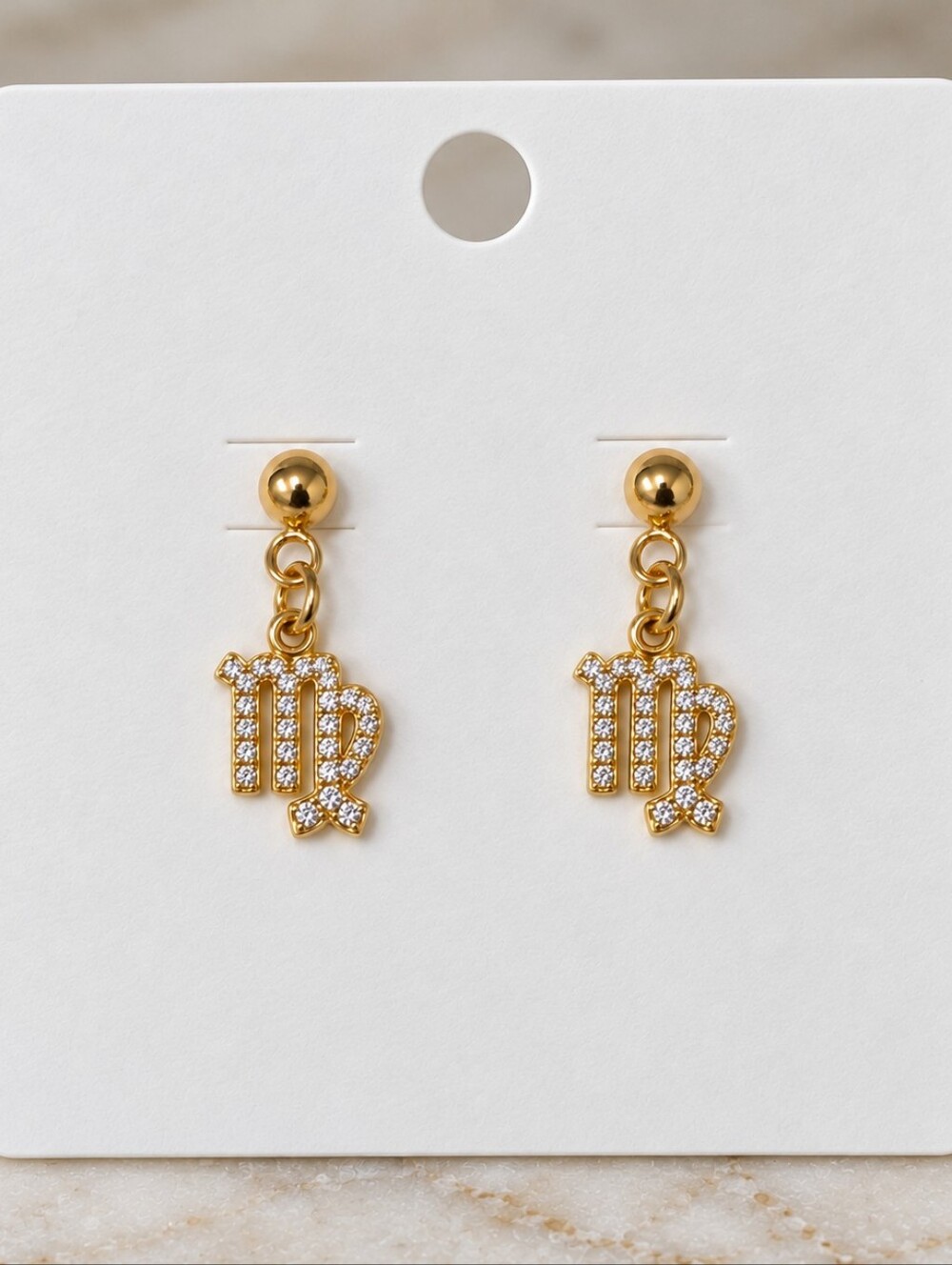 Virgo Zodiac Earrings Micro Pavé CZ Astrology Jewelry 18K Gold Plated